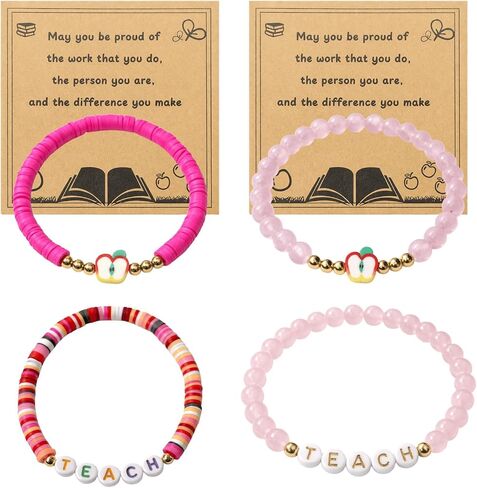Teacher Gifts for Women, 4Pcs Apple Charm Teacher Bracelet Set with Gift Message Card, Back to School Supplies Teacher Supplies for Preschool Kindergarten Elementary Teachers in Saudi Arabia