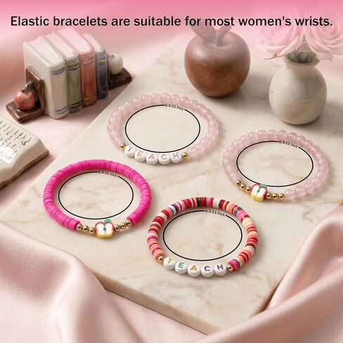 Teacher Gifts for Women, 4Pcs Apple Charm Teacher Bracelet Set with Gift Message Card, Back to School Supplies Teacher Supplies for Preschool Kindergarten Elementary Teachers in Saudi Arabia
