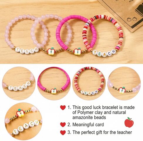 Teacher Gifts for Women, 4Pcs Apple Charm Teacher Bracelet Set with Gift Message Card, Back to School Supplies Teacher Supplies for Preschool Kindergarten Elementary Teachers in Saudi Arabia