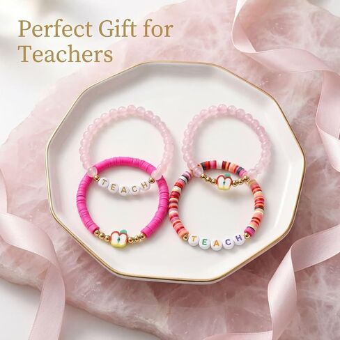 Teacher Gifts for Women, 4Pcs Apple Charm Teacher Bracelet Set with Gift Message Card, Back to School Supplies Teacher Supplies for Preschool Kindergarten Elementary Teachers in Saudi Arabia