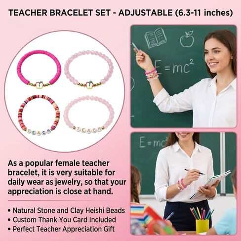 Teacher Gifts for Women, 4Pcs Apple Charm Teacher Bracelet Set with Gift Message Card, Back to School Supplies Teacher Supplies for Preschool Kindergarten Elementary Teachers in Saudi Arabia