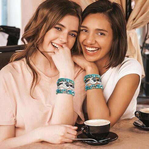 Yin Yang Dragon Beaded Bracelet Set, Teal Crystal and Black Beads, Boho Stackable Style.Bohemian Turquoise Beaded Bracelet Set for Women, Yin Yang Charm Healing Crystal Bracelets, Multi-Layer Stackable Yoga Jewelry for Protection and Calming Energy,Packag in Saudi Arabia