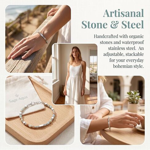 Women's Adjustable Beaded Bracelets, Boho Stackable Natural Stone Bracelet Set, Non-Tarnish Gift in Kuwait
