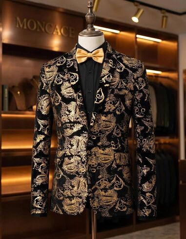 Men's Floral Velvet Tuxedo Blazer, Slim Fit Gold Paisley Printed Dinner Jacket, Luxury Formal Dress Tuxedo for Men in Saudi Arabia