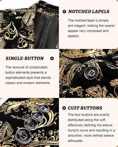 Men's Floral Velvet Tuxedo Blazer, Slim Fit Gold Paisley Printed Dinner Jacket, Luxury Formal Dress Tuxedo for Men in Saudi Arabia