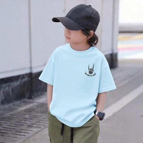 Boy's Funny Sayings Shirts Mamas Boy Graphic Tees Slogan Humor Skeleton Hands T-Shirts Kids Casual Short Sleeve Tops in Saudi Arabia