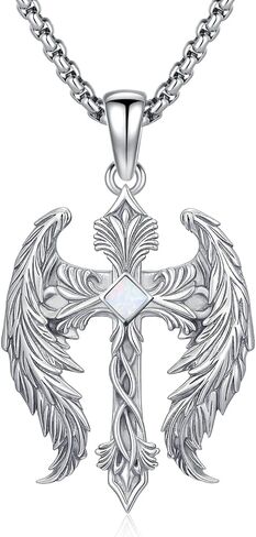 Cross Necklace for Men Angel Wings Cross Pendant Necklaces Angel's Wing Jewelry Birthday Gift for Men in Saudi Arabia