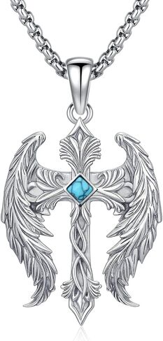Cross Necklace for Men Angel Wings Cross Pendant Necklaces Angel's Wing Jewelry Birthday Gift for Men in Saudi Arabia
