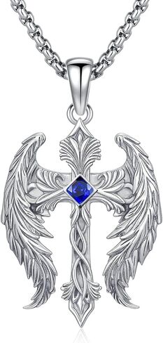 Cross Necklace for Men Angel Wings Cross Pendant Necklaces Angel's Wing Jewelry Birthday Gift for Men in Saudi Arabia