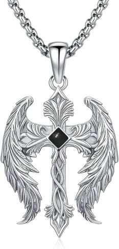 Cross Necklace for Men Angel Wings Cross Pendant Necklaces Angel's Wing Jewelry Birthday Gift for Men in Saudi Arabia