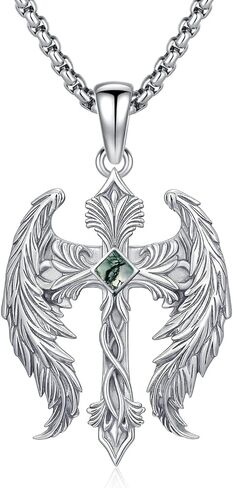 Cross Necklace for Men Angel Wings Cross Pendant Necklaces Angel's Wing Jewelry Birthday Gift for Men in Saudi Arabia