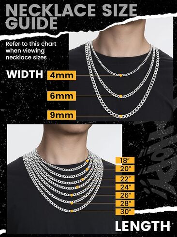 KeyStyle Chunky Cuban Chains for Men,Stainless Steel Figaro Chain Necklace, Venetian Chain Curb Chain Hip Hop Jewelry,3/4/6/9/12/14mm Width,14-30 inch Length, Black/Gold Plated/Silver in Saudi Arabia