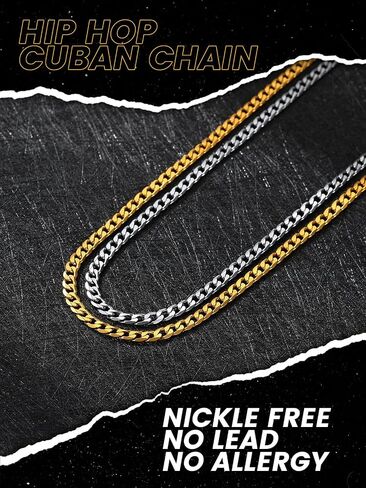 KeyStyle Chunky Cuban Chains for Men,Stainless Steel Figaro Chain Necklace, Venetian Chain Curb Chain Hip Hop Jewelry,3/4/6/9/12/14mm Width,14-30 inch Length, Black/Gold Plated/Silver in Saudi Arabia