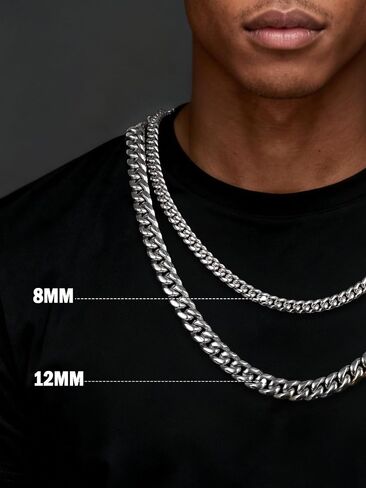 TUNGSTORY 12mm Black Cuban Link Chain for Men - Waterproof 316L Stainless Steel Tiger Eye Stone Necklace for Daily Wear & Streetwear - Hypoallergenic Protective Gemstone Jewelry Gift (22 Inch) in Saudi Arabia