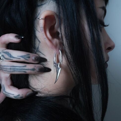 PUNKYOUTH Sharp Line Fluid Curve Earrings 18G 1mm Piercing Jewelry Edgy Minimalist Modern Claw Spike Huggie Hoop Dangle Drop For Women Men Polished Statement Everyday Wear Fashion Accessories in Saudi Arabia