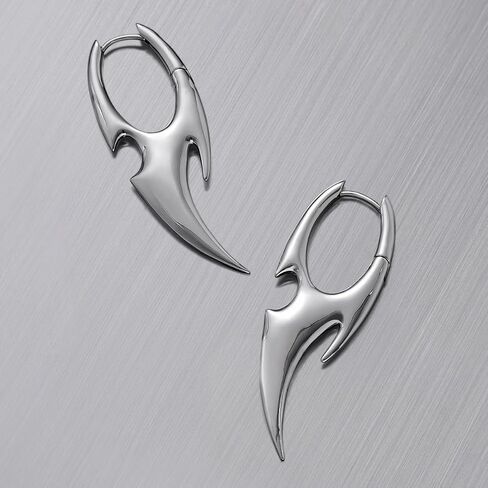 PUNKYOUTH Sharp Line Fluid Curve Earrings 18G 1mm Piercing Jewelry Edgy Minimalist Modern Claw Spike Huggie Hoop Dangle Drop For Women Men Polished Statement Everyday Wear Fashion Accessories in Saudi Arabia