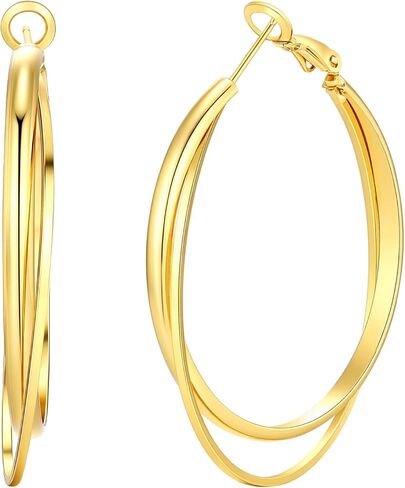Gelanmeng Large Hoop Earrings for Women 14k Gold Plated 925 Sterling Silver Criss Cross Double Hoop Earrings Lightweight Hypoallergenic Statement Big Hoops Earrings Jewelry Gifts for Women in Saudi Arabia