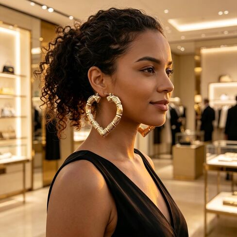 4 Pairs Extra Large Bamboo Earrings, 4 Styles 14K Gold Plated Heart Hoop Earrings, Y2k Jewelry 80s 90s Earrings for Women Themed Parties, Music Festivals, Hip Hop in Saudi Arabia