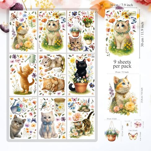 WALPLUS Spring Window Clings Spring Decorations Flower Window Clings Reusable Removable for Glass Windows Living Room Nursery Room Home Cat in the Garden 174 Pieces in Saudi Arabia