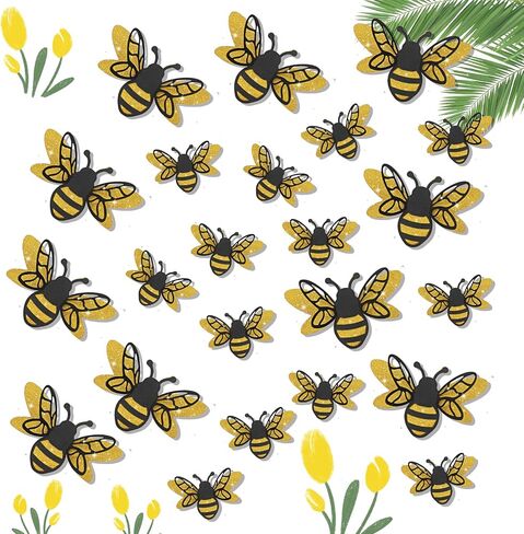 36PCS 3D Bee Stickers, 2 Sizes Realistic Glitter Honeybee Wall Decal Removable Bumble Bees Decor Double Layer Honey Bee Clings for Party Home Windows in Saudi Arabia