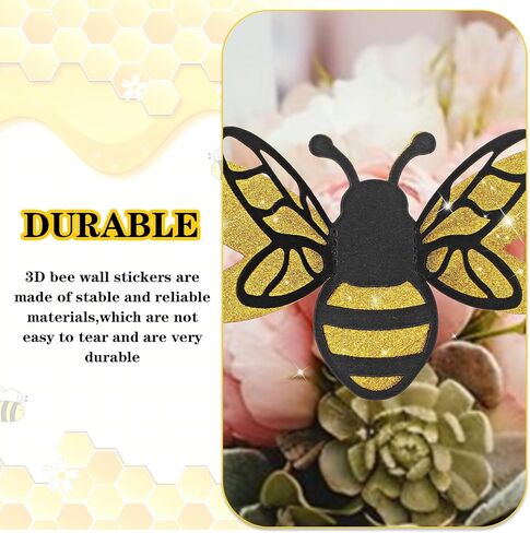 36PCS 3D Bee Stickers, 2 Sizes Realistic Glitter Honeybee Wall Decal Removable Bumble Bees Decor Double Layer Honey Bee Clings for Party Home Windows in Saudi Arabia