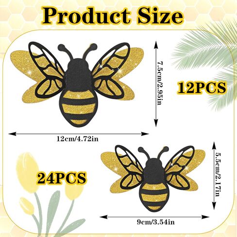 36PCS 3D Bee Stickers, 2 Sizes Realistic Glitter Honeybee Wall Decal Removable Bumble Bees Decor Double Layer Honey Bee Clings for Party Home Windows in Saudi Arabia