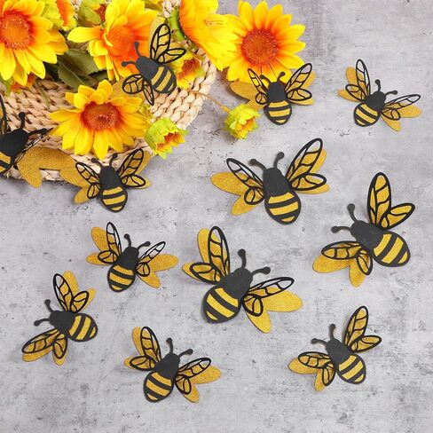 36PCS 3D Bee Stickers, 2 Sizes Realistic Glitter Honeybee Wall Decal Removable Bumble Bees Decor Double Layer Honey Bee Clings for Party Home Windows in Saudi Arabia