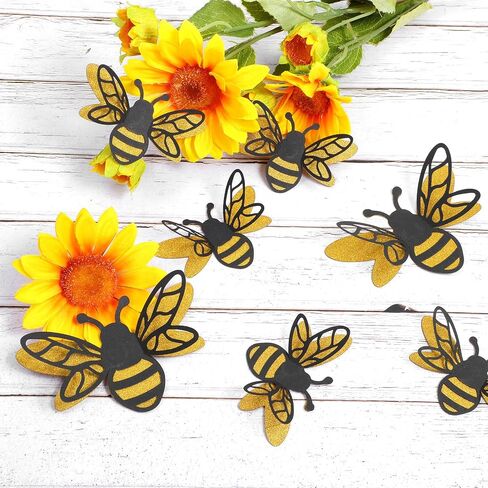 36PCS 3D Bee Stickers, 2 Sizes Realistic Glitter Honeybee Wall Decal Removable Bumble Bees Decor Double Layer Honey Bee Clings for Party Home Windows in Saudi Arabia