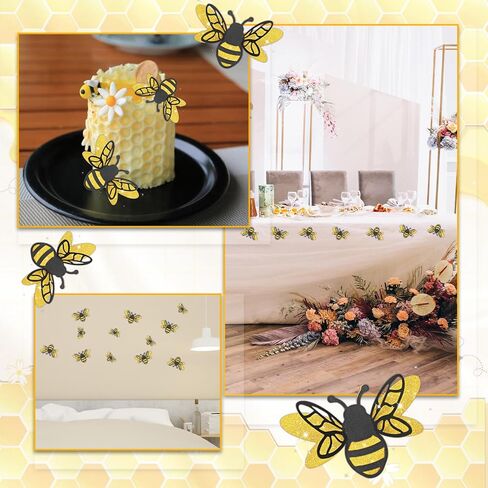 36PCS 3D Bee Stickers, 2 Sizes Realistic Glitter Honeybee Wall Decal Removable Bumble Bees Decor Double Layer Honey Bee Clings for Party Home Windows in Saudi Arabia