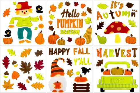 6 Sheet Fall Window Clings Gel, Happy Thanksgiving Autumn Harvest Pumpkins Truck, Fall Leaf, School Home Supplies in Saudi Arabia