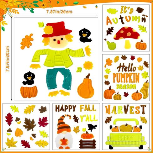 6 Sheet Fall Window Clings Gel, Happy Thanksgiving Autumn Harvest Pumpkins Truck, Fall Leaf, School Home Supplies in Saudi Arabia