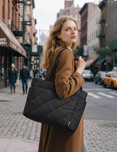 Noozion Puffer Tote Bag for Women, Lightweight Quilted Puffy Shoulder Bag, Large Work Travel Tote for Gym, School in Saudi Arabia