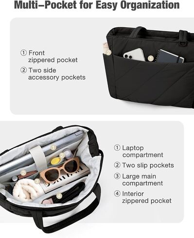 Noozion Puffer Tote Bag for Women, Lightweight Quilted Puffy Shoulder Bag, Large Work Travel Tote for Gym, School in Saudi Arabia