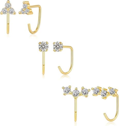 Robaice Backless Half Hoop Earrings Sets Dainty Gold Plated Stay Closed Open Hoop Earrings Stacks for Women Trendy Small Huggie Lightweight No Back Poke Free Comfort Fit Sleep Everyday Jewelry Gifts in Saudi Arabia