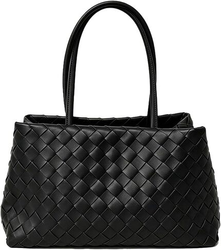 1060 Woven Tote Bag for Women, Vegan Leather Shoulder Bag with Zipper, Soft Slouchy Handbag for Work Travel Daily Use in Saudi Arabia