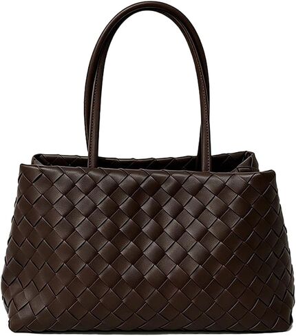 1060 Woven Tote Bag for Women, Vegan Leather Shoulder Bag with Zipper, Soft Slouchy Handbag for Work Travel Daily Use in Saudi Arabia