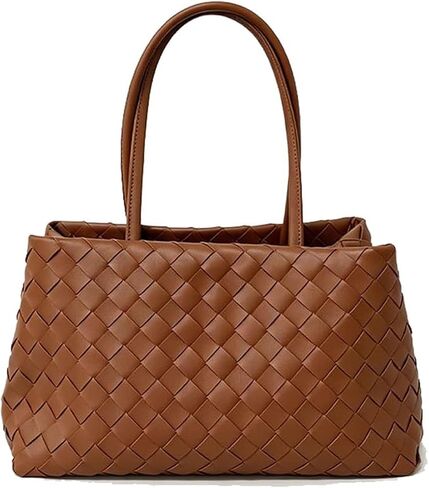 1060 Woven Tote Bag for Women, Vegan Leather Shoulder Bag with Zipper, Soft Slouchy Handbag for Work Travel Daily Use in Saudi Arabia