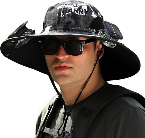 Solar Fan Hat, Men Sun Hat with 2 Solar Fan, Wide Brim Solar Fan Outdoor Fishing Hat-Solar & USB Charging in Saudi Arabia