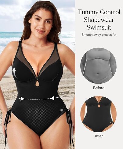 Popilush Bathing Suit for Women Tummy Control Shapewear Swimsuit Mesh One Piece Slimming Swimsuit with Built-in Bra in Kuwait