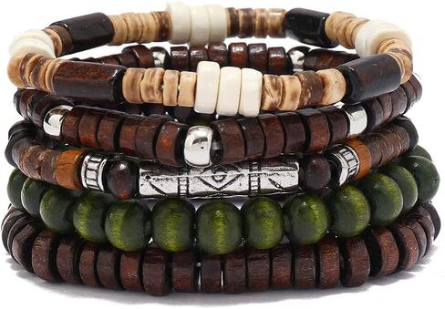 Cross Handmade Bead Bracelet Set, 5 Piece Stackable Multi Layer, Wooden Bead And Coconut Shell, Stackable Bracelet For Men And Women, Beaded Jewelry Gift, Holiday Gifts in Saudi Arabia