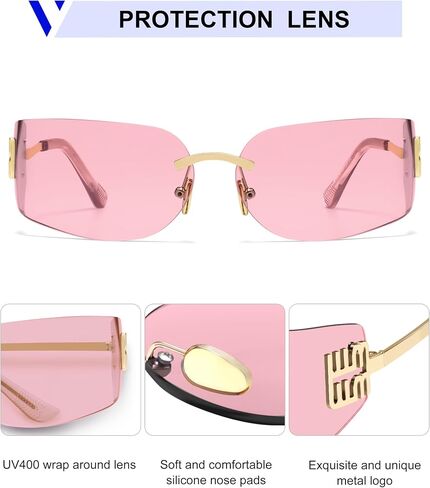 VANLINKER Y2K 90s Sunglasses for Women Trendy Wrap Around Rimless Frame Fashion Rectangle Tinted Frameless Shades VL9924 in Kuwait