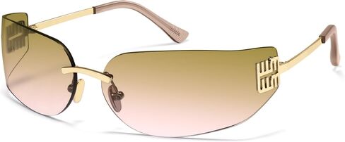 VANLINKER Y2K 90s Sunglasses for Women Trendy Wrap Around Rimless Frame Fashion Rectangle Tinted Frameless Shades VL9924 in Kuwait