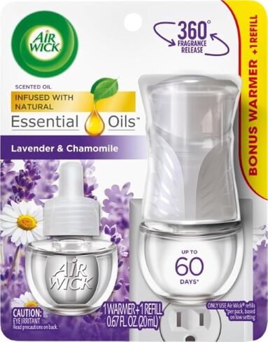 Air Wick Plug in Scented Oil Starter Kit (Warmer + 1 Refill), Lavender & Chamomile, Air Freshener, Essential Oils in Kuwait