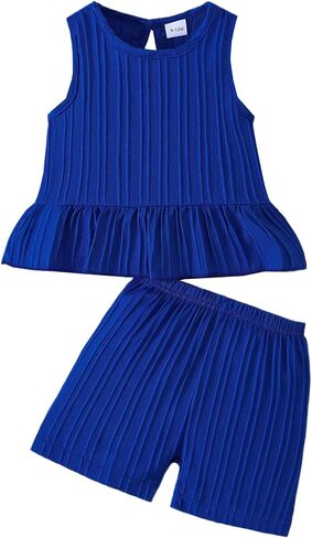 Weebaby Baby Clothes Girl Toddler Summer Outfits Infant Casual Sleeveless Halter Ruffle Tank Cute Short Set Baby Clothing in Saudi Arabia