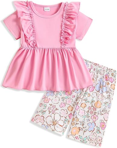 Weebaby Baby Clothes Girl Toddler Summer Outfits Infant Casual Sleeveless Halter Ruffle Tank Cute Short Set Baby Clothing in Saudi Arabia