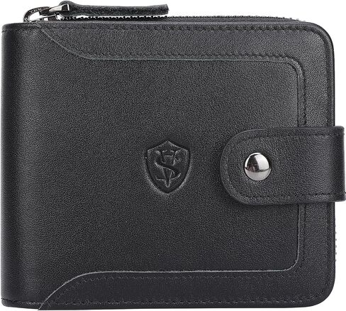 STAR VISTA Aurel Full Grain Leather Wallet for Men, RFID Blocking, 13 Card Slots, YKK Zipper Compartment, AirTag Slot, ID Window, Black in Saudi Arabia
