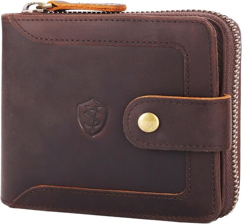 STAR VISTA Aurel Full Grain Leather Wallet for Men, RFID Blocking, 13 Card Slots, YKK Zipper Compartment, AirTag Slot, ID Window, Black in Saudi Arabia