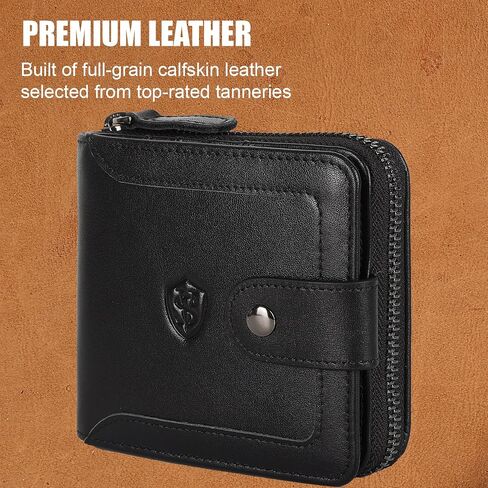 STAR VISTA Aurel Full Grain Leather Wallet for Men, RFID Blocking, 13 Card Slots, YKK Zipper Compartment, AirTag Slot, ID Window, Black in Saudi Arabia