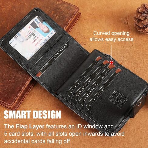STAR VISTA Aurel Full Grain Leather Wallet for Men, RFID Blocking, 13 Card Slots, YKK Zipper Compartment, AirTag Slot, ID Window, Black in Saudi Arabia