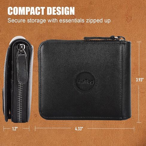 STAR VISTA Aurel Full Grain Leather Wallet for Men, RFID Blocking, 13 Card Slots, YKK Zipper Compartment, AirTag Slot, ID Window, Black in Saudi Arabia